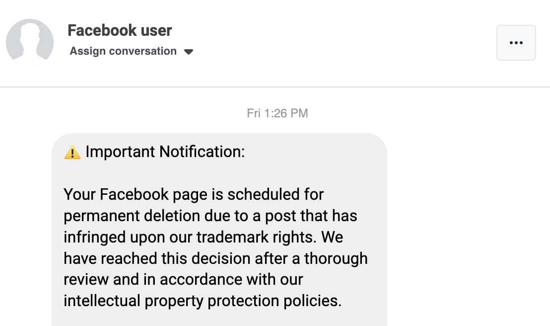 FB scam screenshot